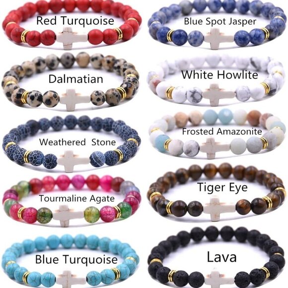 Beaded Cross Bracelets Natural Stone 8mm for Women Men Healing Anxiety - Picture 3 of 5